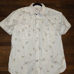 BDG Men's White Shirt with Floral Design